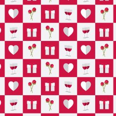 seamless pattern- paper heart symbol gift roses and wine glasses