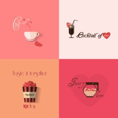 Valentine's day greeting card design with set of cups