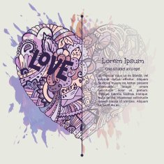 Valentine card template with doodle graphic colorful heart and paint N2