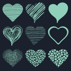 Set of hand drawn sketch hearts for Valentines Day design