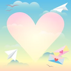 transparent heart floating in the sunset sky among clouds
