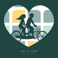 Vector abstract gray yellow rounded squares couple on tandem bicycle