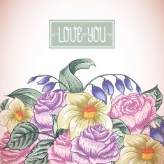 Vintage floral bouquet botanical greeting card N2