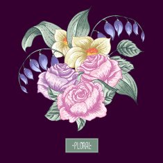 Vintage floral bouquet botanical greeting card N3