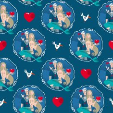 Sailor and mermaid St Valentine&rsquo;s Day Seamless background pattern