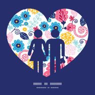 Vector fairytale flowers couple in love silhouettes frame pattern invitation N2