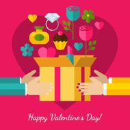 Happy Valentine`s Day greeting card Set of flat icons
