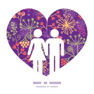 Vector colorful garden plants couple in love silhouettes frame pattern