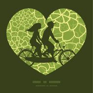 Vector abstract green natural texture couple on tandem bicycle heart
