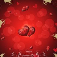 pink background with hearts and vintage elements Valentines Day
