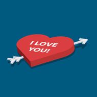 Isometric vector heart with love you text