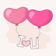 Hand drawn heart balloons holding letters