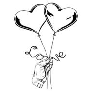 balloons in the form of heart and inscription love