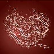 Vintage Card with floral heart I love you N2