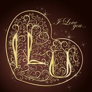 Vintage Card with floral heart I love you N4
