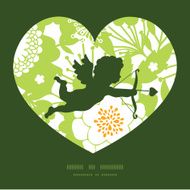 Vector green and golden garden silhouettes shooting cupid silhouette frame