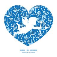 Vector blue white lineart plants shooting cupid silhouette frame pattern