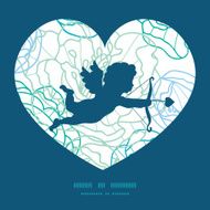 Vector blue line art flowers shooting cupid silhouette frame pattern