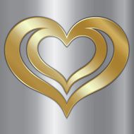 Vector abstract pair of golden hearts on silver background