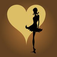 Elegant silhouette of beautiful woman with hearts