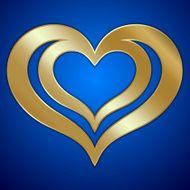 Vector abstract pair of golden hearts on blue background