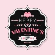 Happy Valentine&#039;s Day - Flat vintage emblem on pink background N2