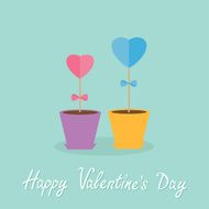 Two heart stick flowers pots Flat design Valentines day