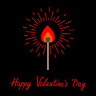 Burning love match red fire light shining Flat Valentines day