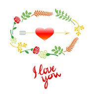 Vector wedding set with birds hearts arrows ribbons wreaths flowers N2