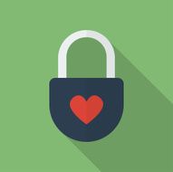 Padlock with heart Flat style icon