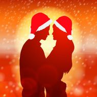 Couple over christmas background with snowflakes N2