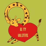 Giraffe illustration with a heart valentine&#039;s day card N2