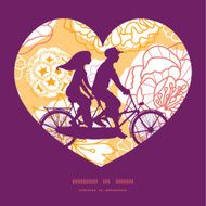Vector warm day flowers couple on tandem bicycle heart silhouette