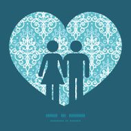 Vector light blue swirls damask couple in love silhouettes frame N2