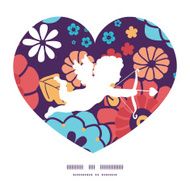 Vector colorful bouquet flowers shooting cupid silhouette frame pattern invitation