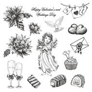 Vector set of hand drawn vintage valentine&#039;s and weddings N2