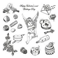 Vector set of hand drawn vintage valentine&#039;s and wedding N3