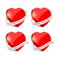 Set of red hearts and ribbons