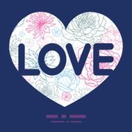 Vector gray and pink lineart florals love text frame pattern N2