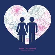 Vector gray and pink lineart florals couple in love silhouettes N2