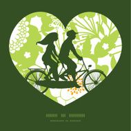 Vector green and golden garden silhouettes couple on tandem bicycle