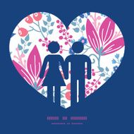 Vector pink flowers couple in love silhouettes frame pattern invitation N2