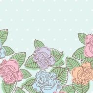 Multicolored pastel roses on blue polka dot background