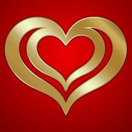 Vector abstract pair of golden hearts on red background