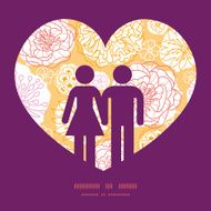 Vector warm day flowers couple in love silhouettes frame pattern