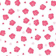Pink roses and hearts scattering seamless vector pattern