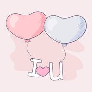 Hand drawn heart balloons holding letters N2