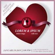 wedding party invitation card Red heart template and icon