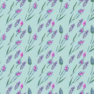 Seamless pattern with flowers and ears