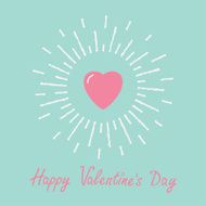 Big pink shining heart word love Flat design Valentines day